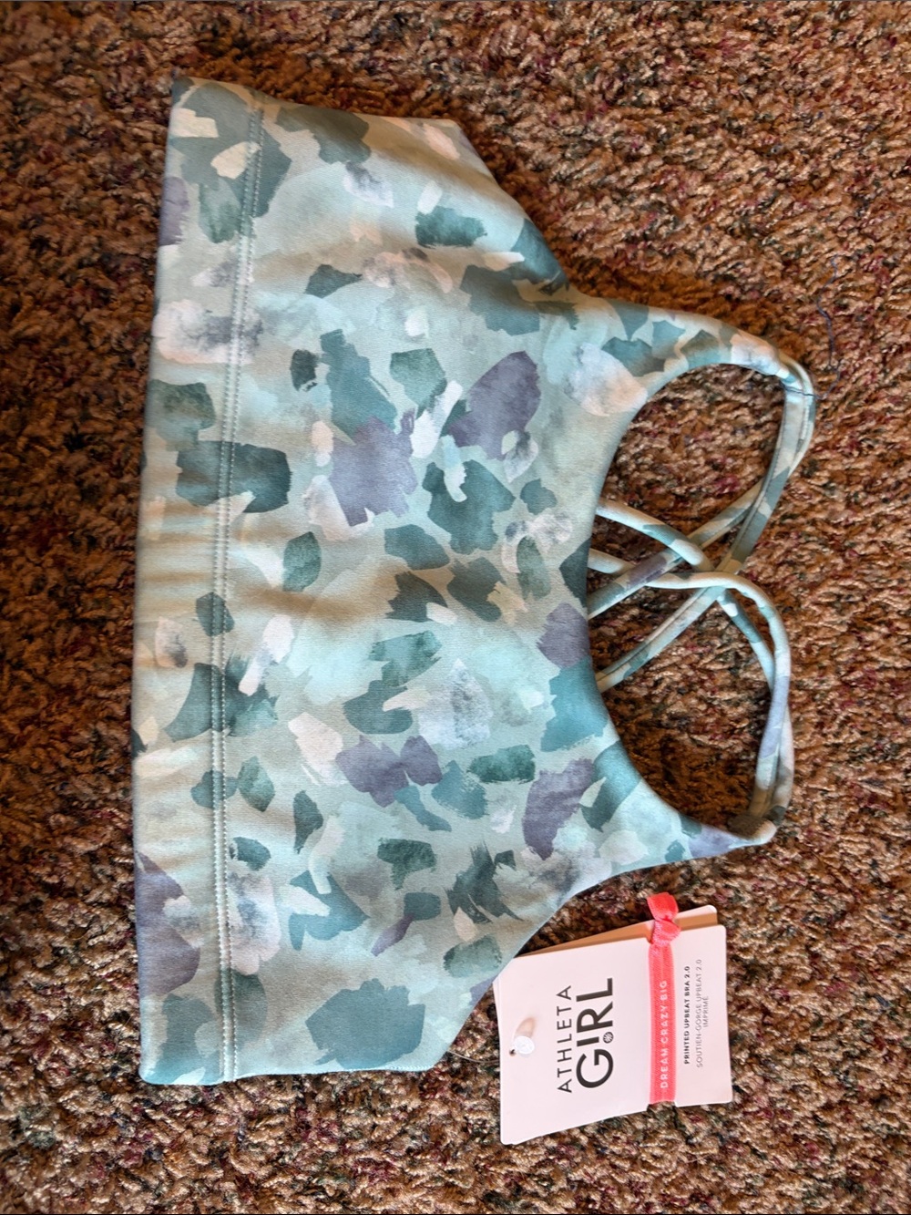 Athleta Girl Teal and Gray Camo Strappy Bra XL